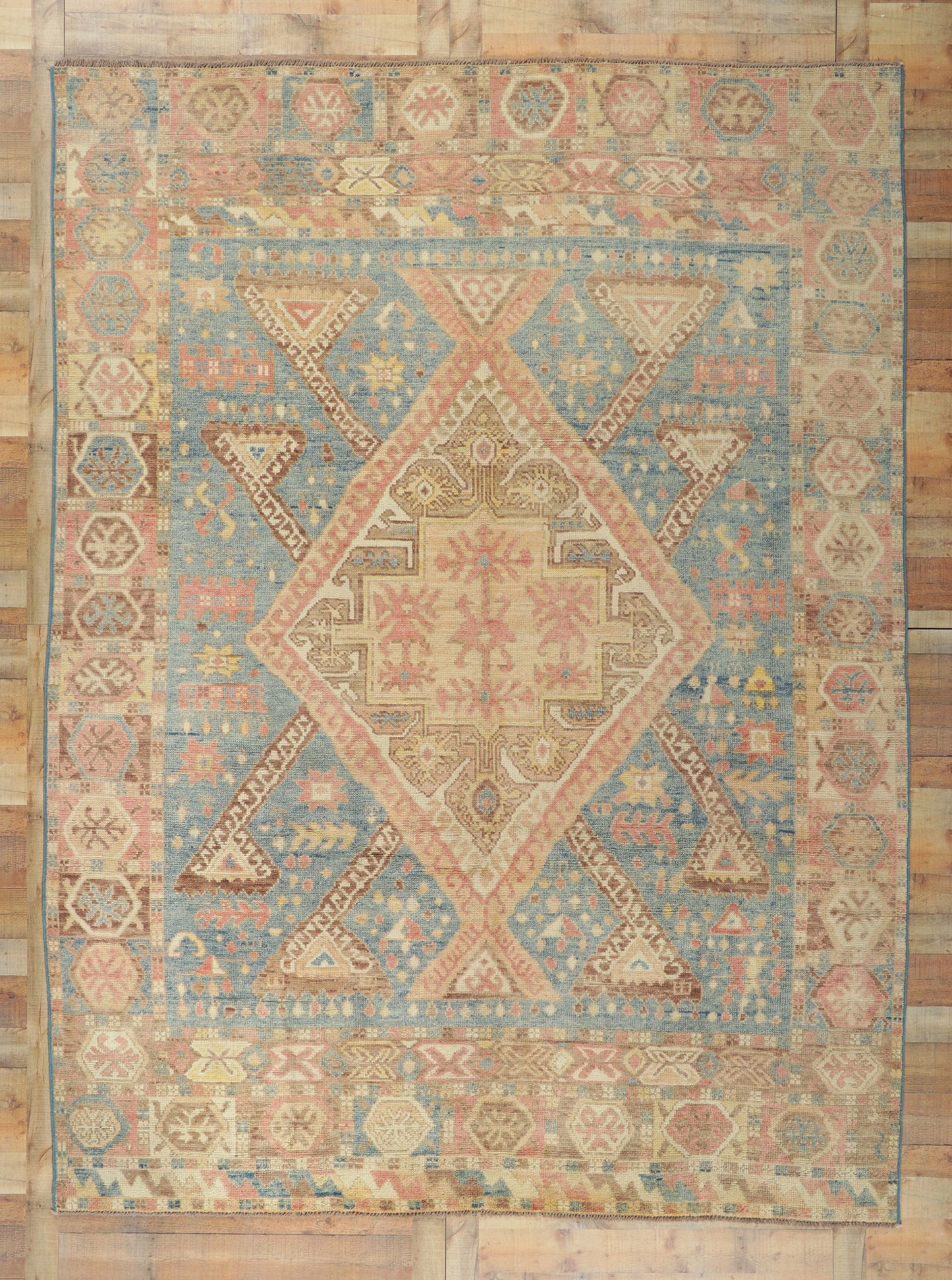 9 x 12 Colorful Blue Oushak Rug 80730