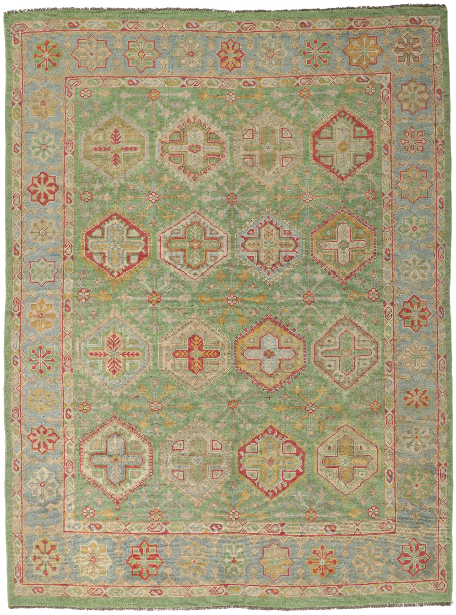 9 x 12 Colorful Green Oushak Rug 80734