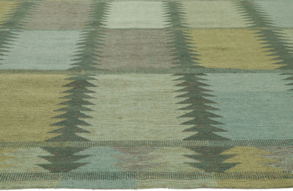 9 x 12 Scandinavian Modern Green Swedish Inspired Kilim Rug 30842