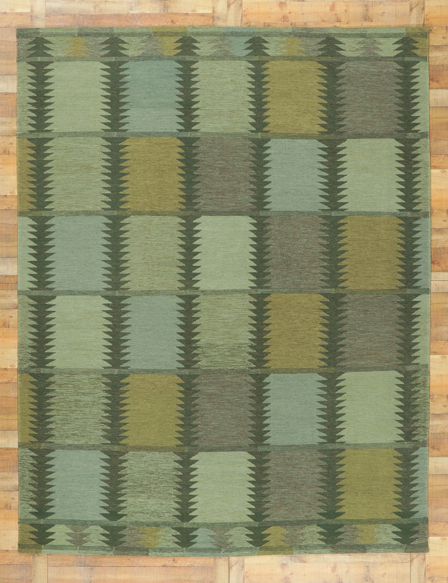 9 x 12 Scandinavian Modern Green Swedish Inspired Kilim Rug 30842