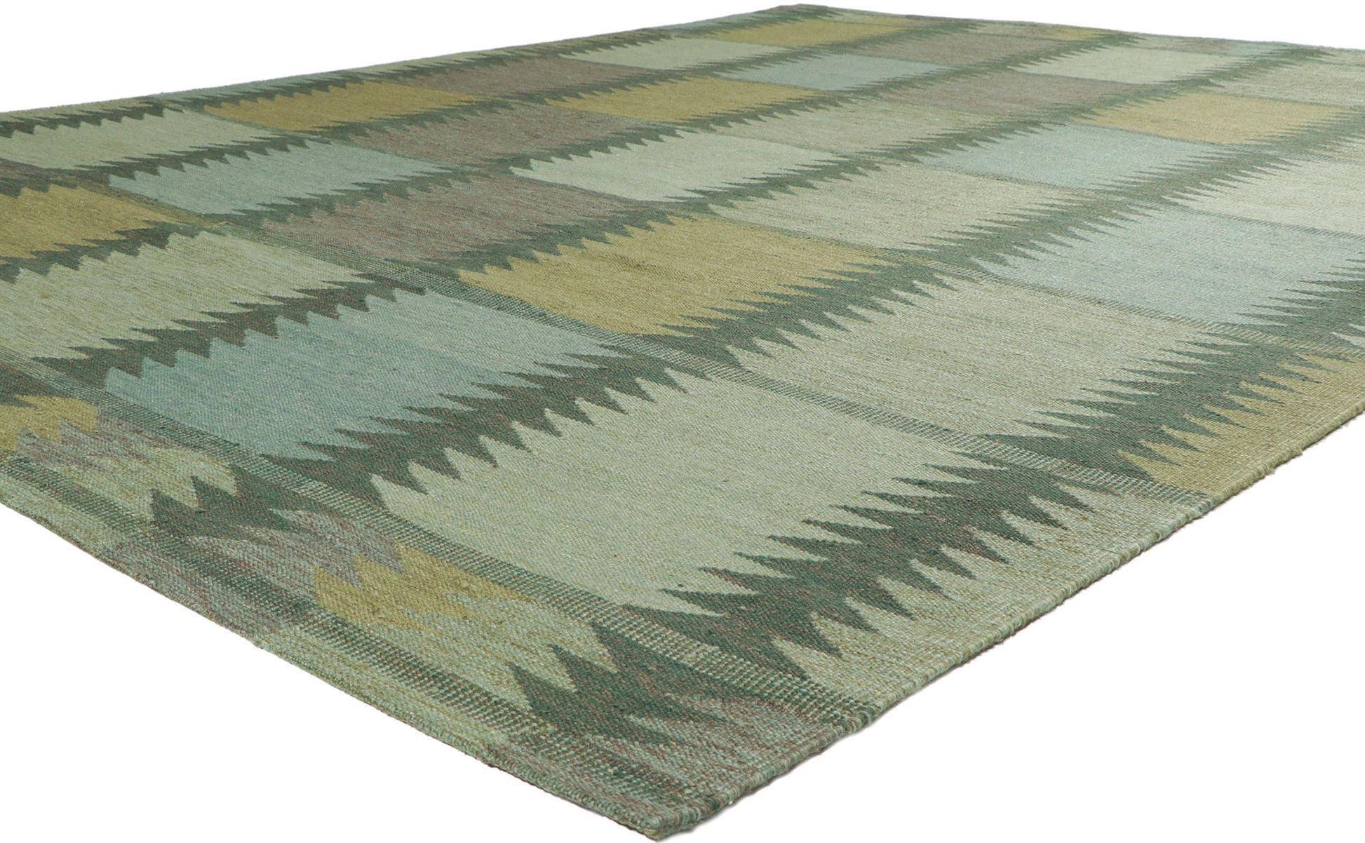 9 x 12 Scandinavian Modern Green Swedish Inspired Kilim Rug 30842