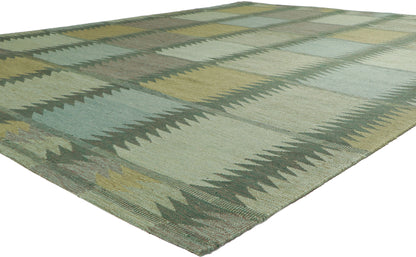 9 x 12 Scandinavian Modern Green Swedish Inspired Kilim Rug 30842