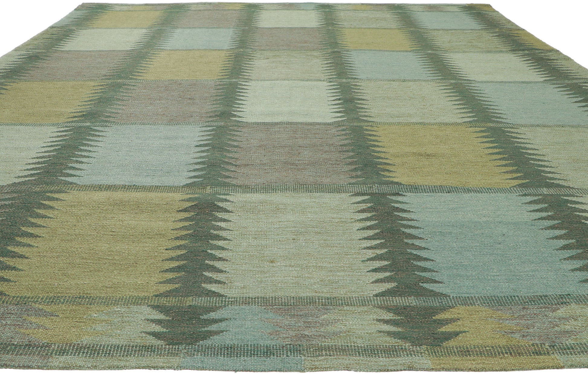 9 x 12 Scandinavian Modern Green Swedish Inspired Kilim Rug 30842