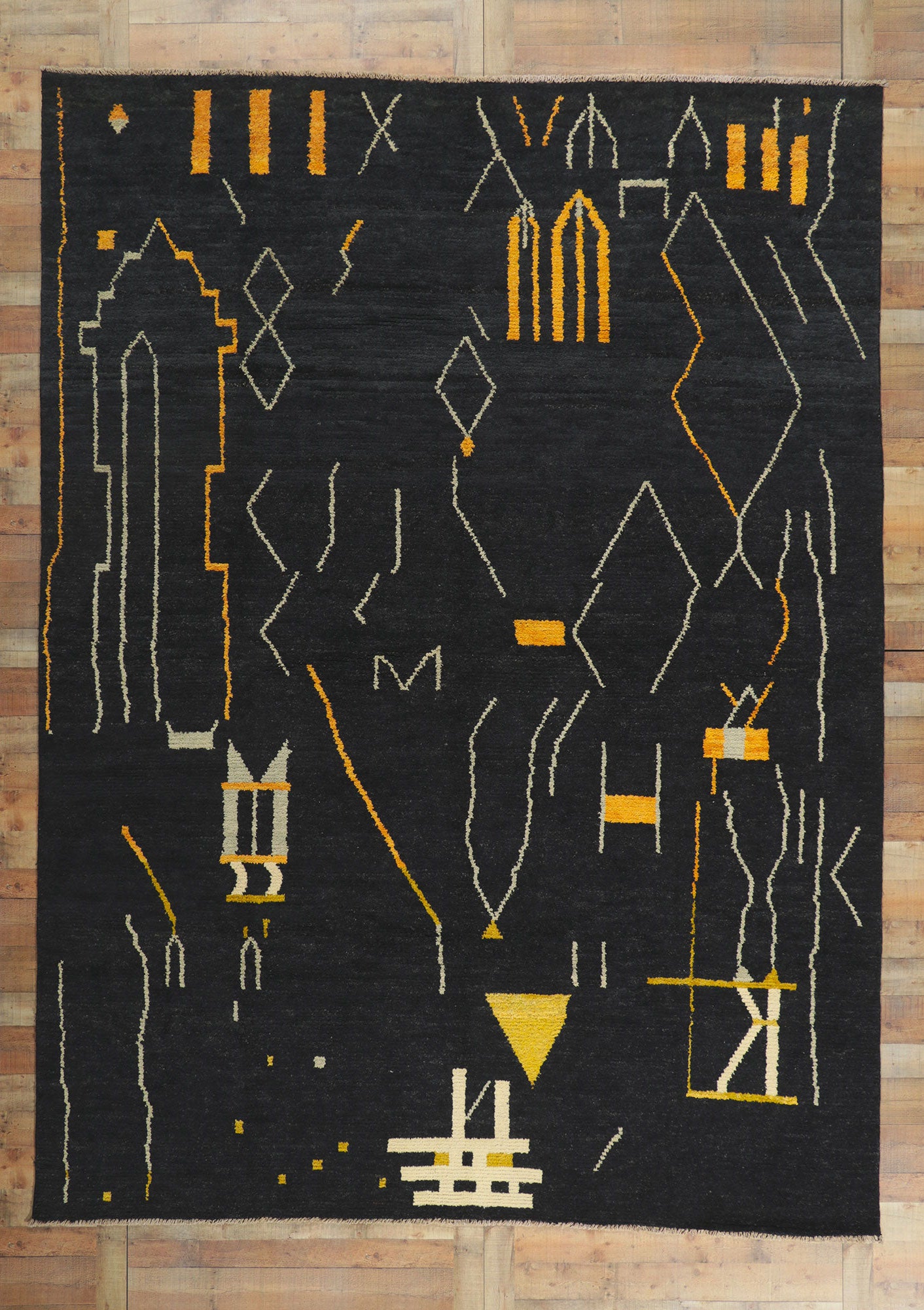 9 x 13 Modern Black Moroccan Area Rug 80707
