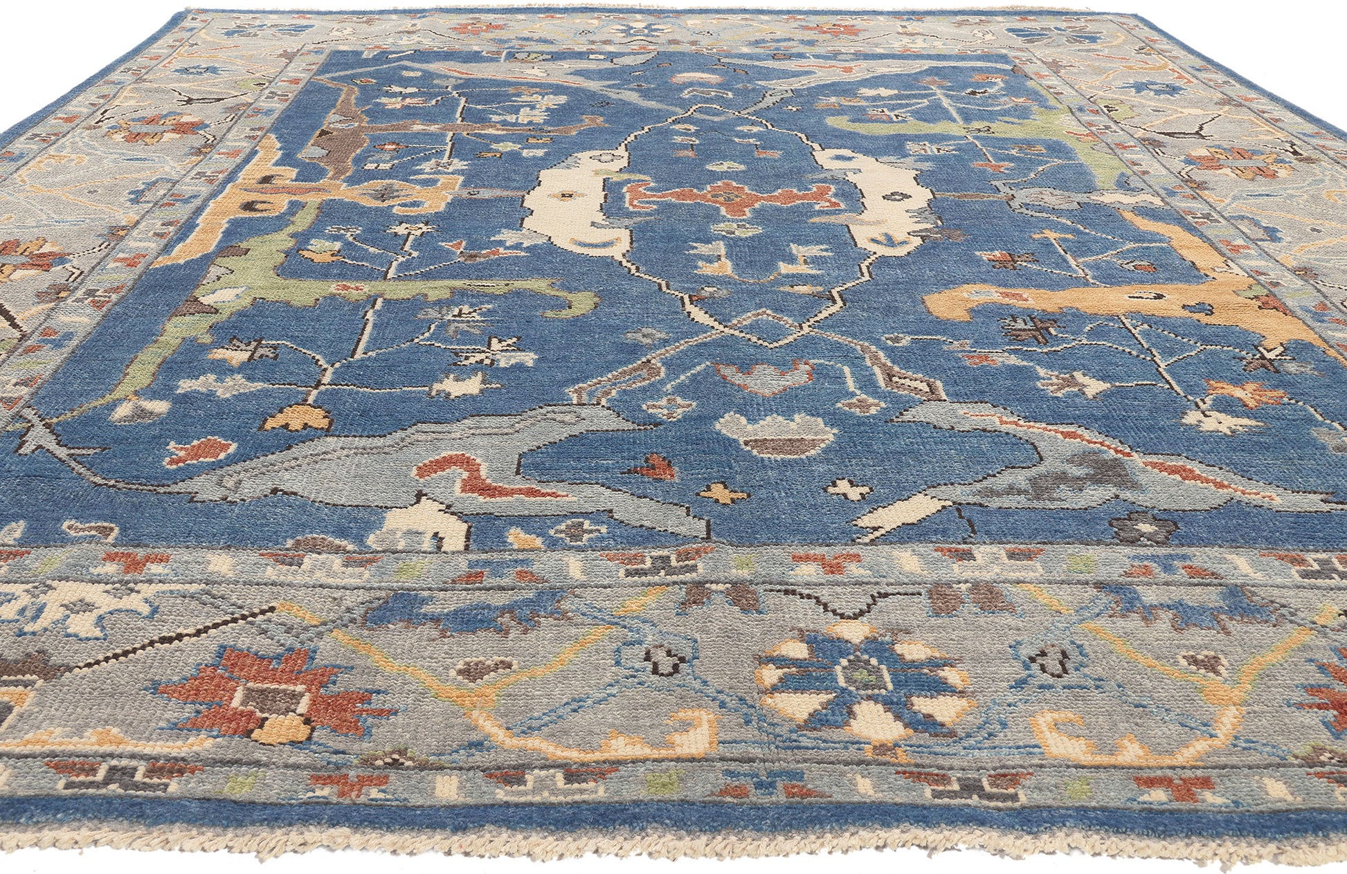 9 x 11 Colorful Blue Oushak Rug 80990