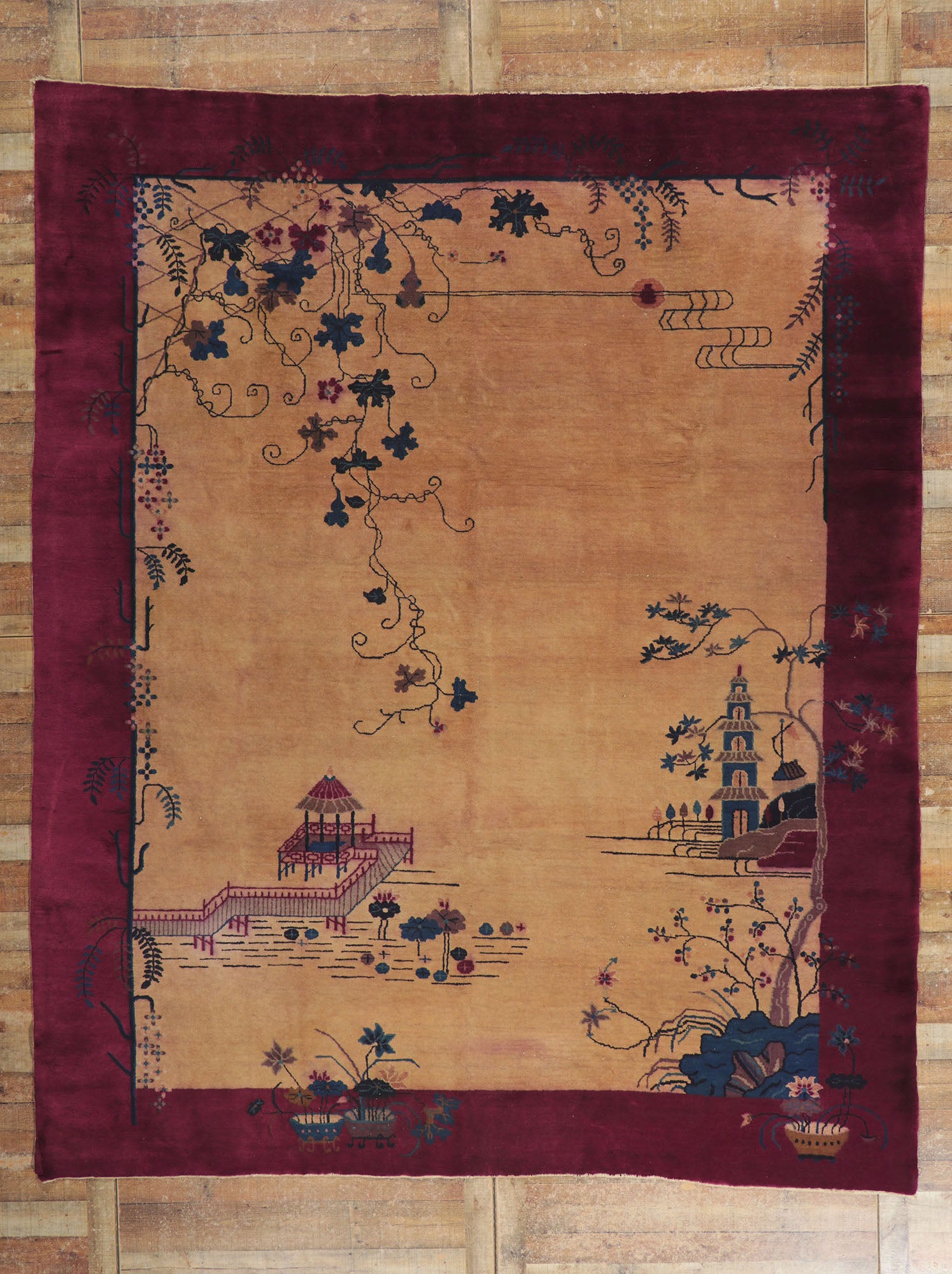 9 x 11 Antique Chinese Art Deco Rug 78175