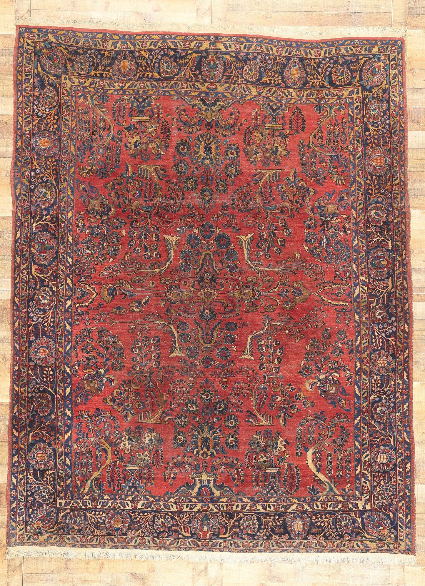 9 x 12 Antique Persian Sarouk Rug 78544