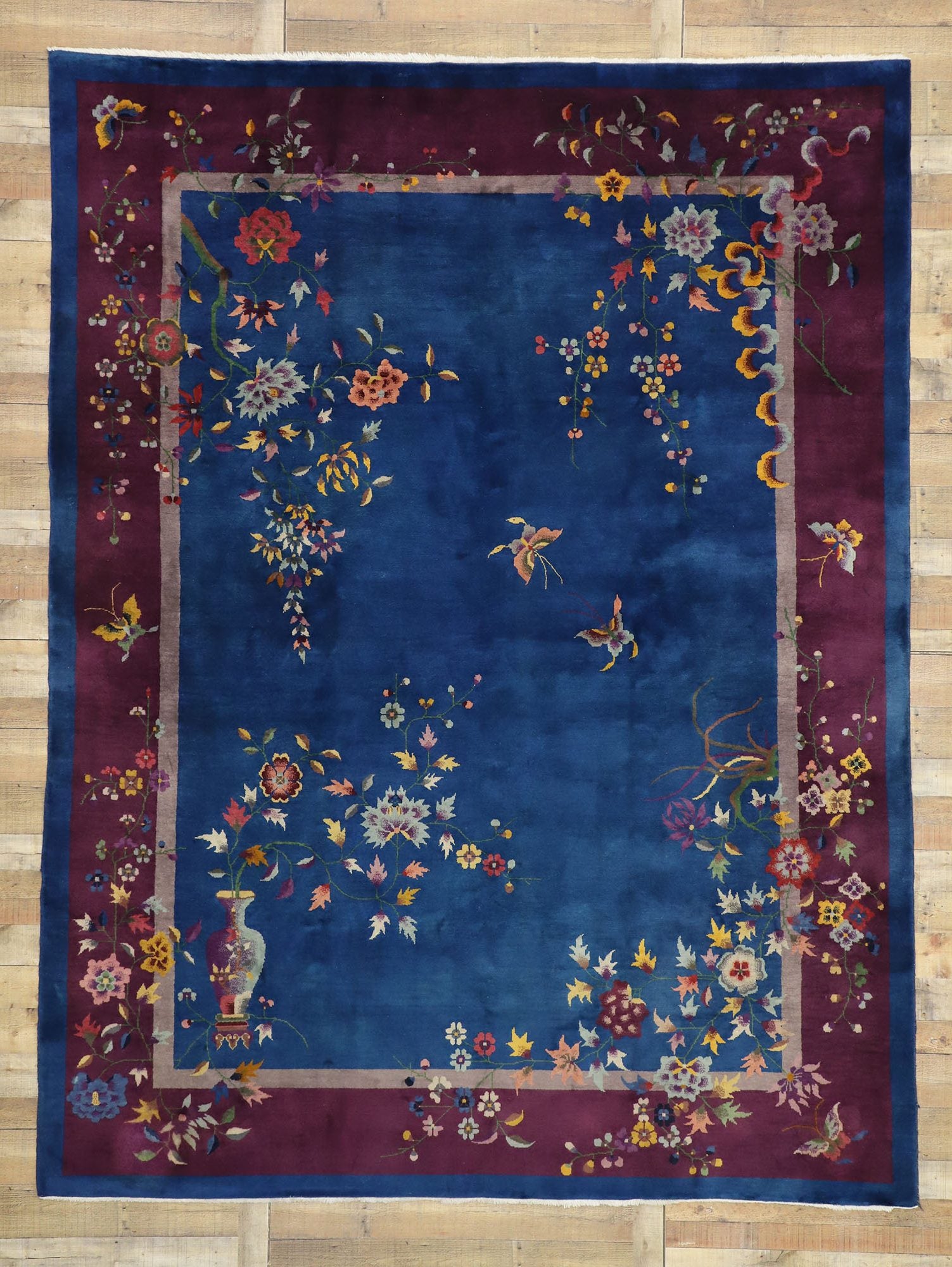 9 x 12 Antique Blue Chinese Art Deco Rug 77231