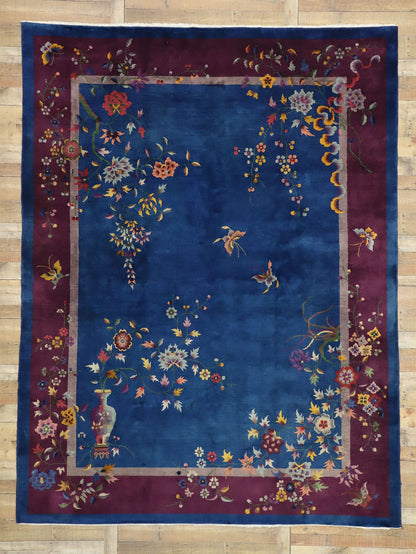 9 x 12 Antique Blue Chinese Art Deco Rug 77231