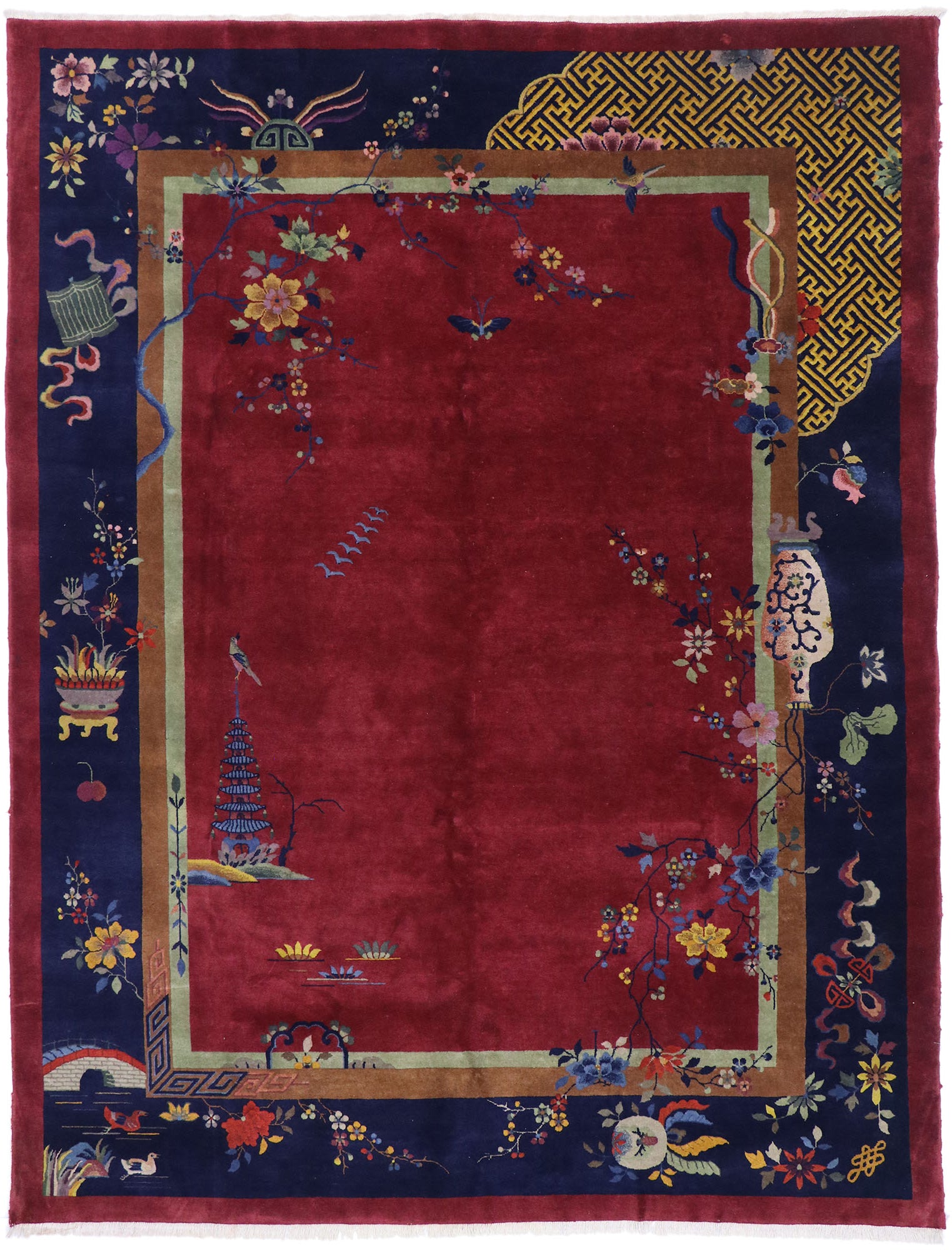 9 x 12 Antique Chinese Art Deco Rug 77631