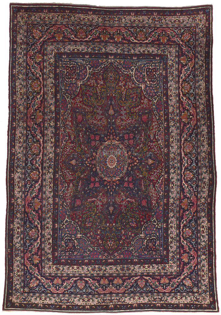 9 x 13 Antique Persian Yazd Rug 78643