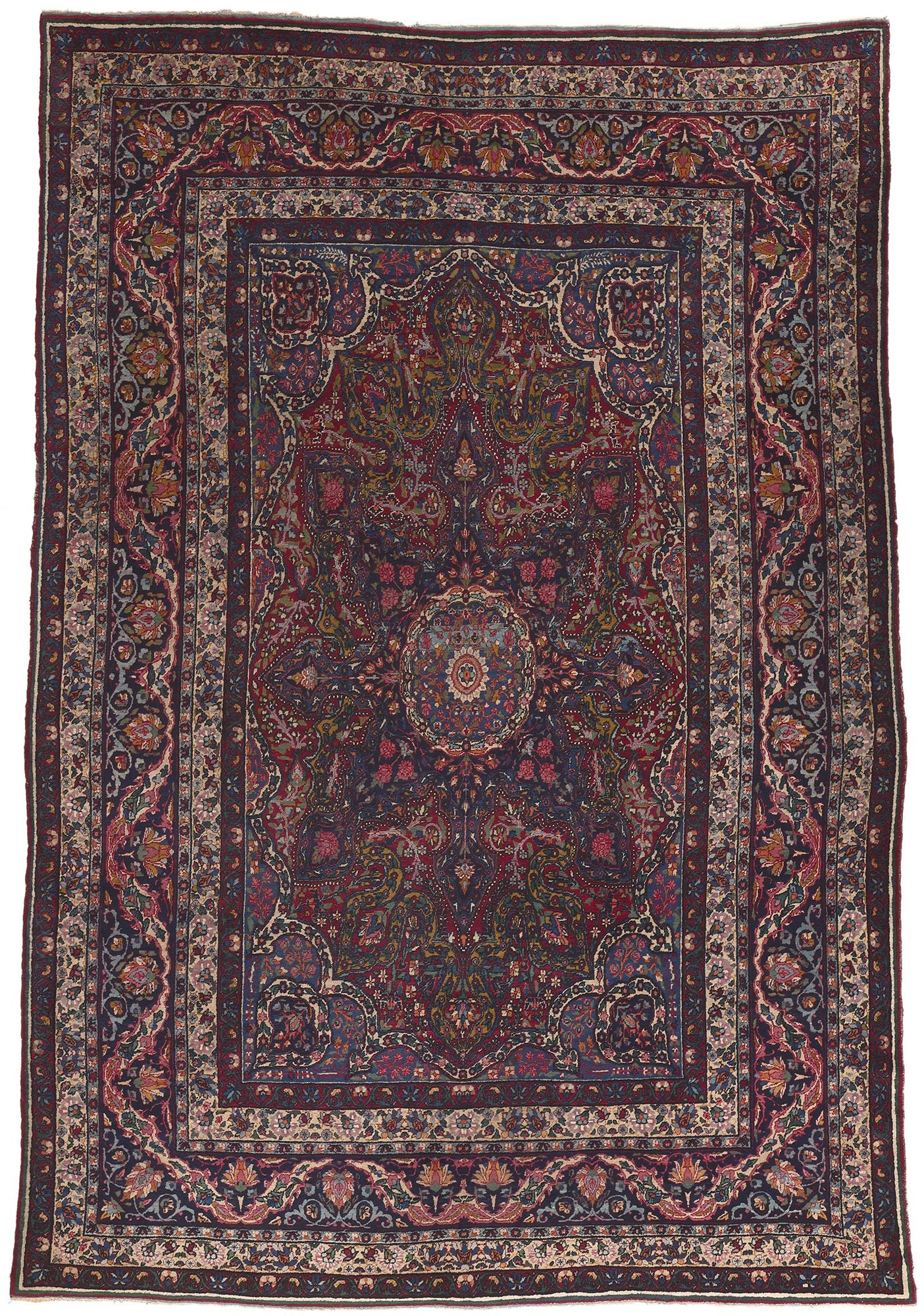 9 x 13 Antique Persian Yazd Rug 78643