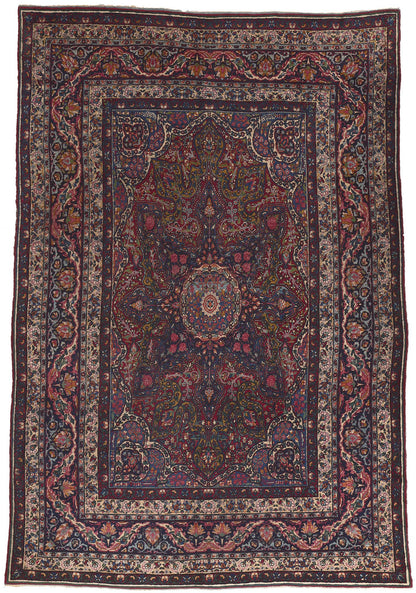 9 x 13 Antique Persian Yazd Rug 78643