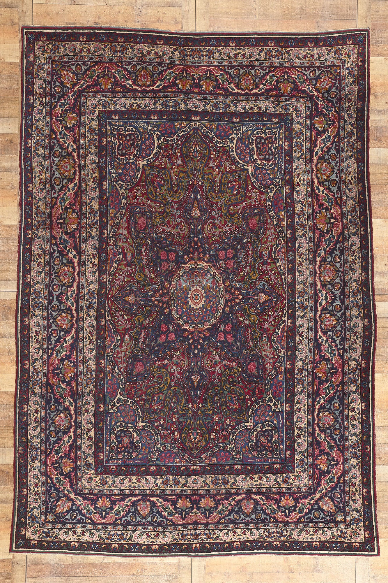 9 x 13 Antique Persian Yazd Rug 78643