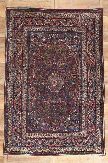 9 x 13 Antique Persian Yazd Rug 78643