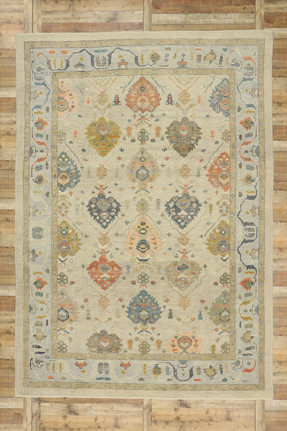 9 x 13 Earth-Tone Turkish Oushak Rug 52916