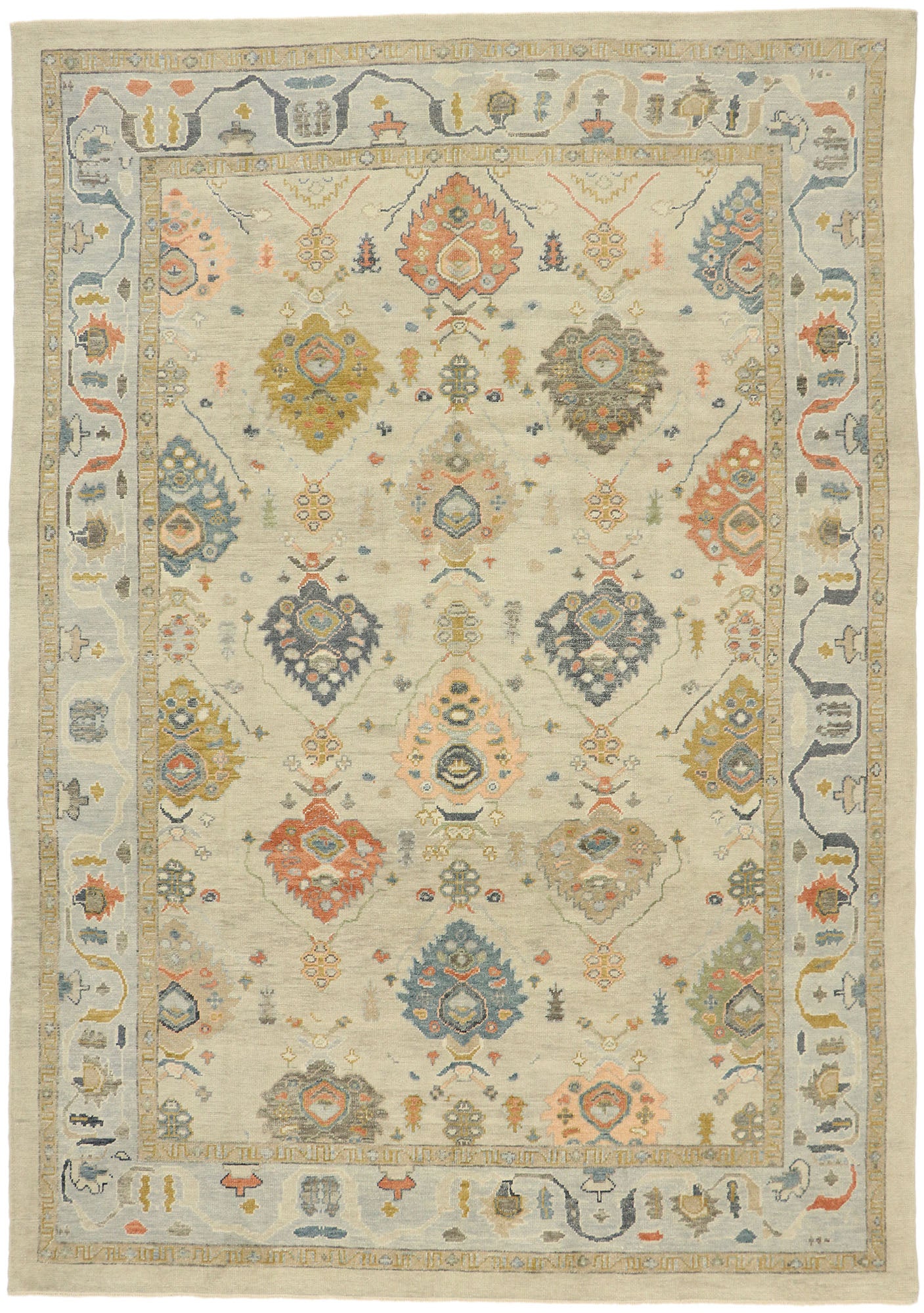 9 x 13 Earth-Tone Turkish Oushak Rug 52916