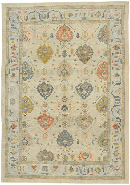 9 x 13 Earth-Tone Turkish Oushak Rug 52916