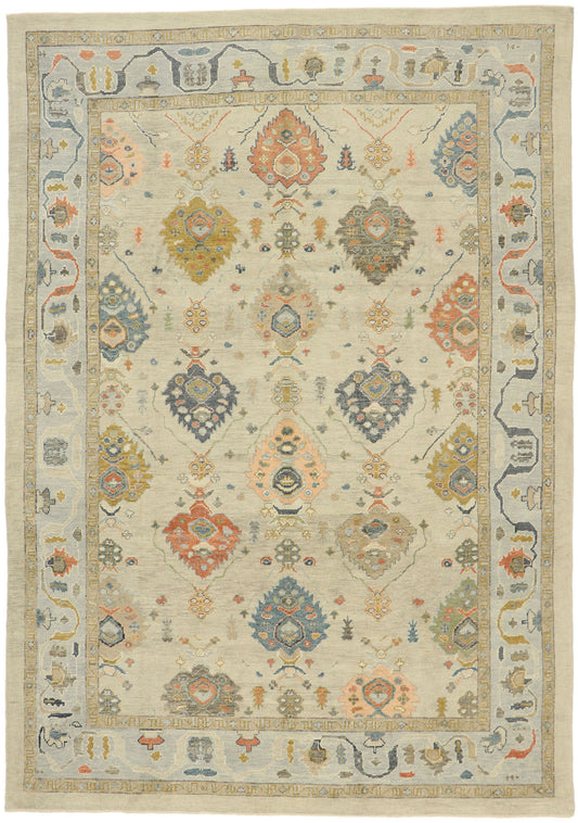 9 x 13 Earth-Tone Turkish Oushak Rug 52916
