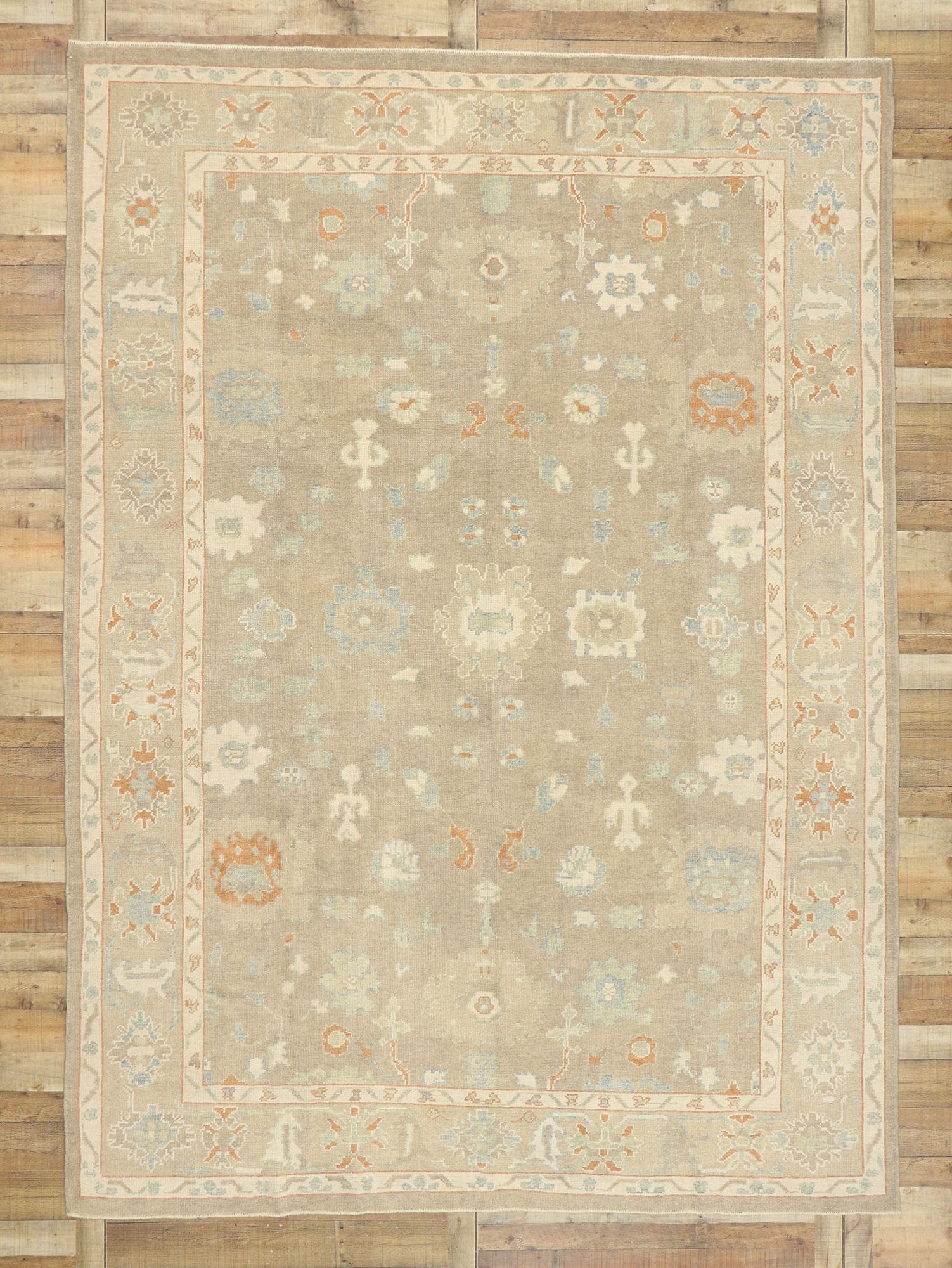 9 x 13 Earth-Tone Turkish Oushak Rug 52943