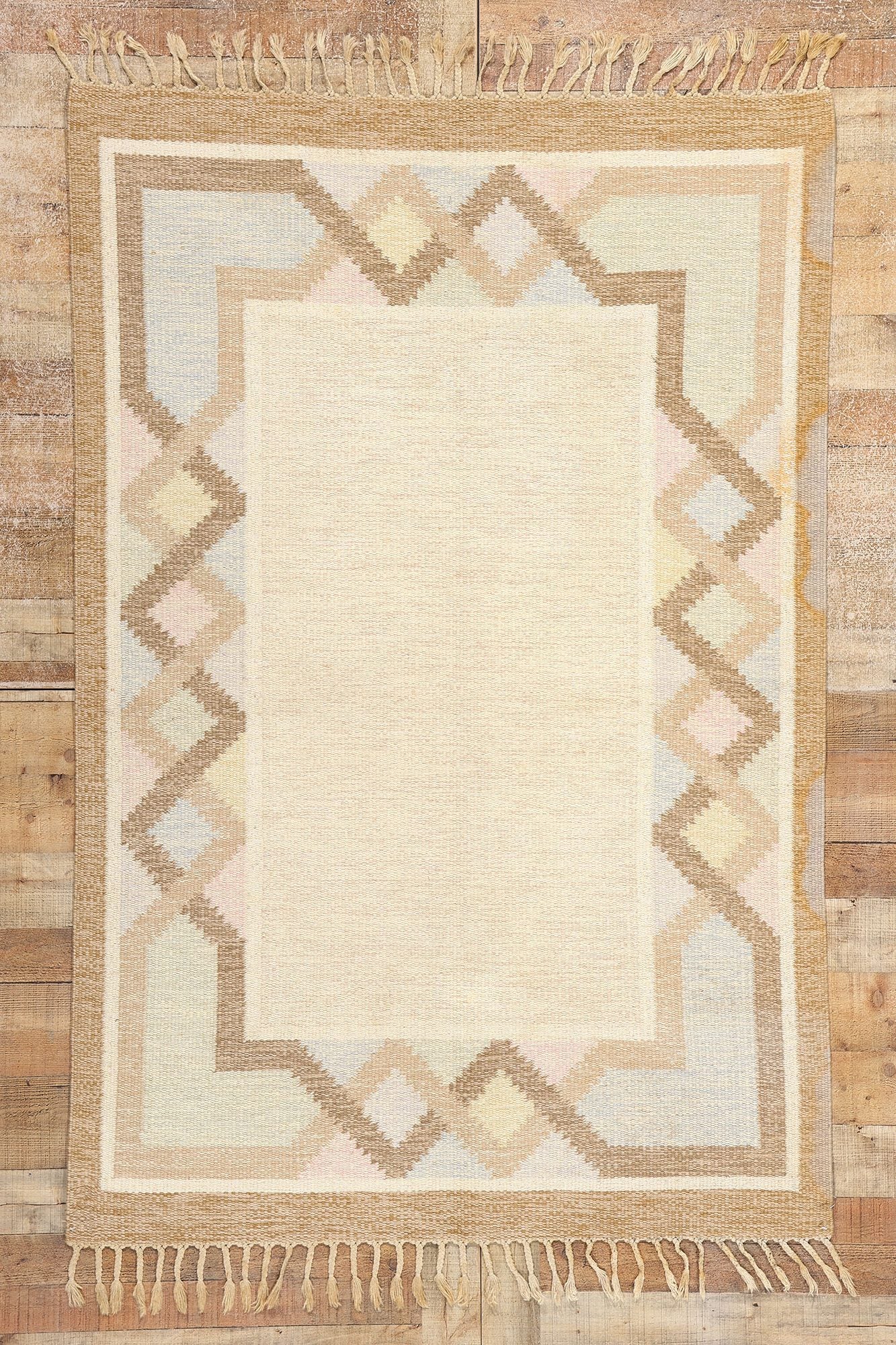 4 x 7 Anna Johanna Angstrom Vintage Swedish Rollakan Rug 78254