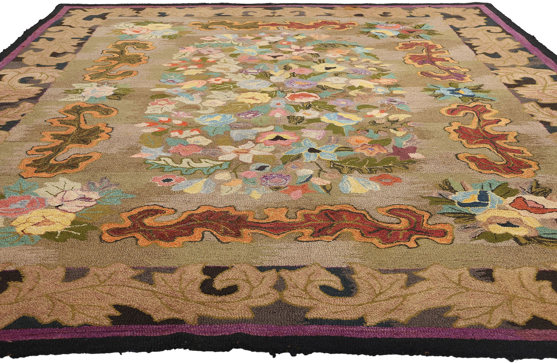 9 x 12 Antique American Hooked Rug 74176
