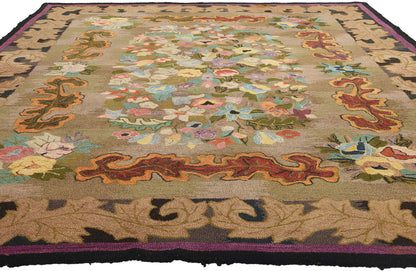 9 x 12 Antique American Hooked Rug 74176