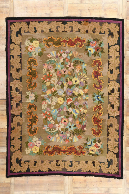 9 x 12 Antique American Hooked Rug 74176