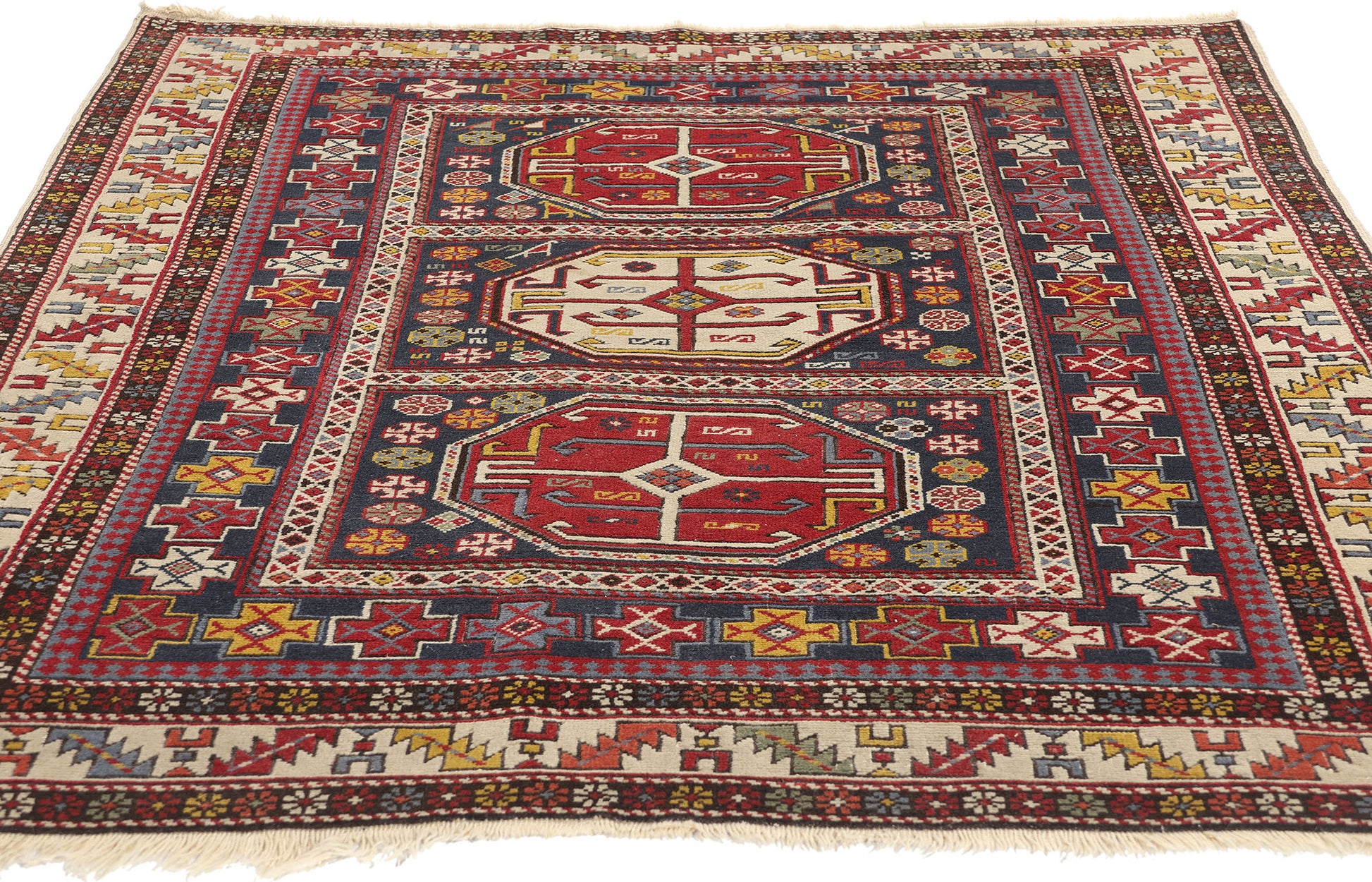 4 x 5 Antique Caucasian Kazak Rug 78813