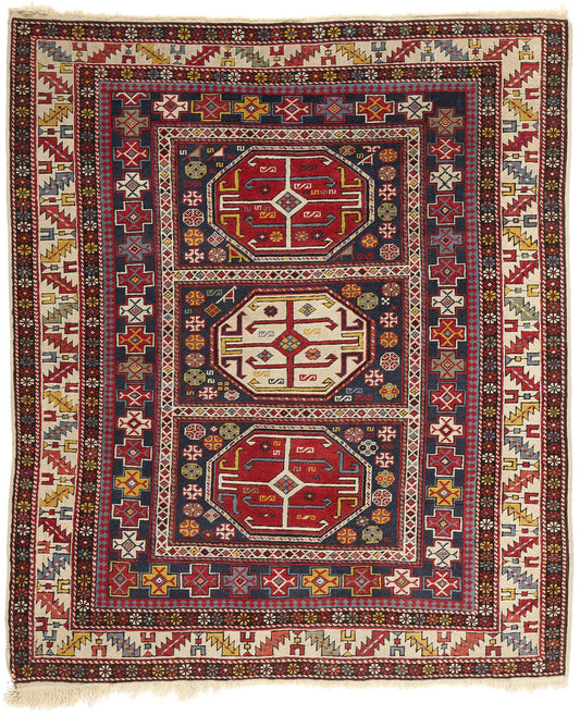 4 x 5 Antique Caucasian Kazak Rug 78813
