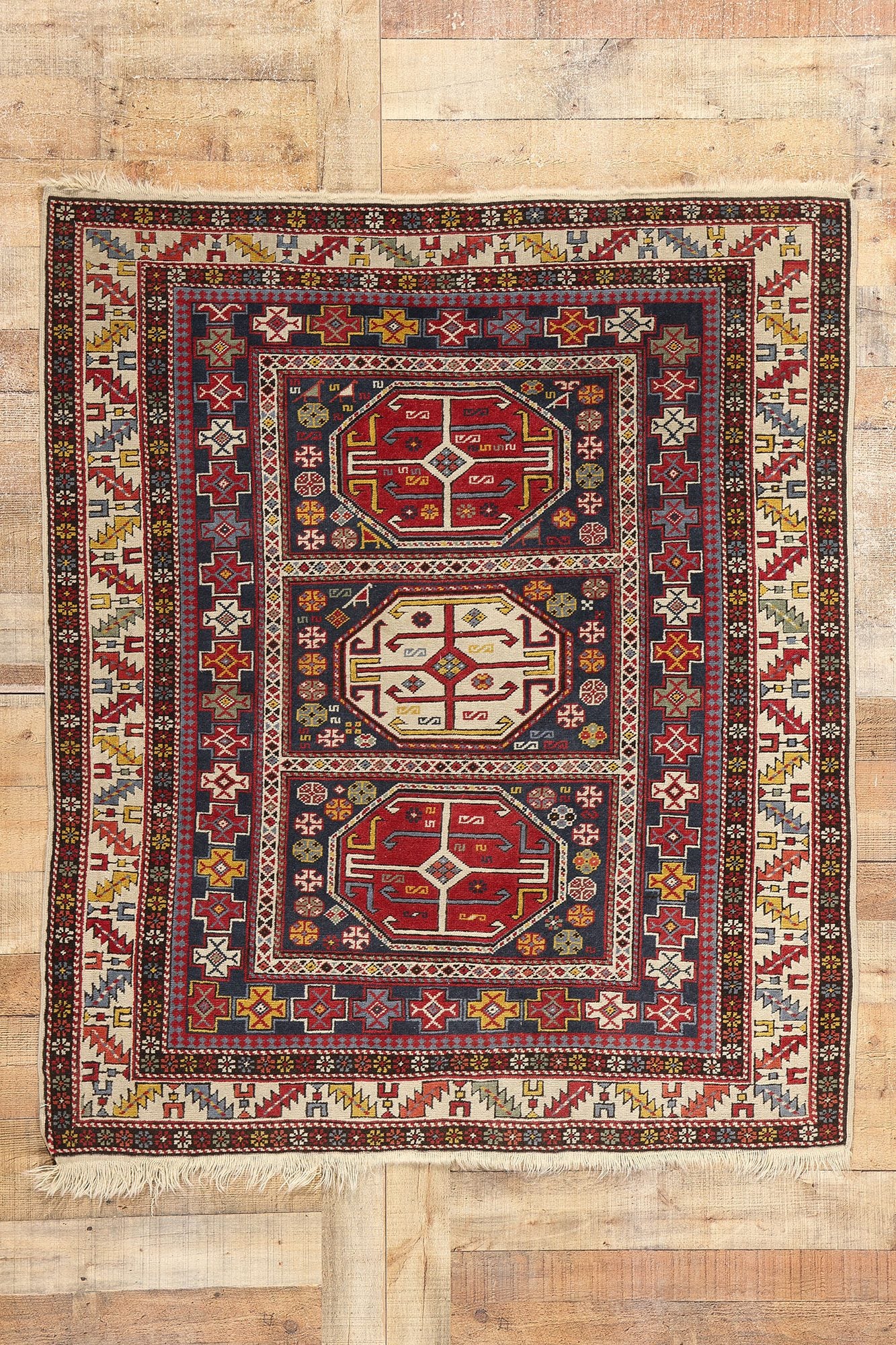 4 x 5 Antique Caucasian Kazak Rug 78813