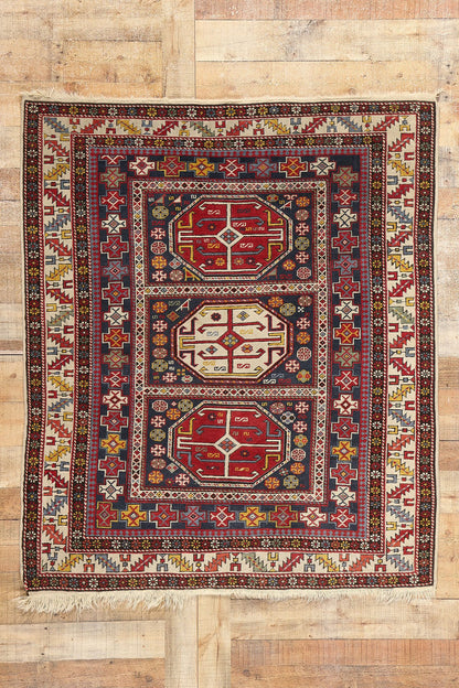 4 x 5 Antique Caucasian Kazak Rug 78813