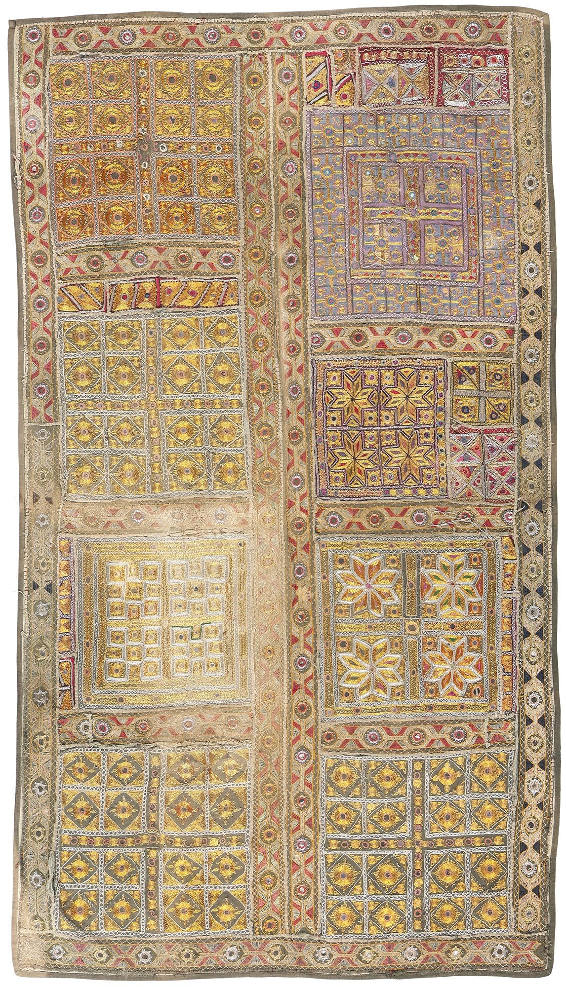 3 x 6 Antique Embroidered Indian Tapestry 78807