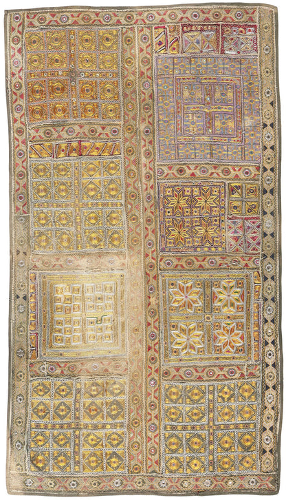 3 x 6 Antique Embroidered Indian Tapestry 78807