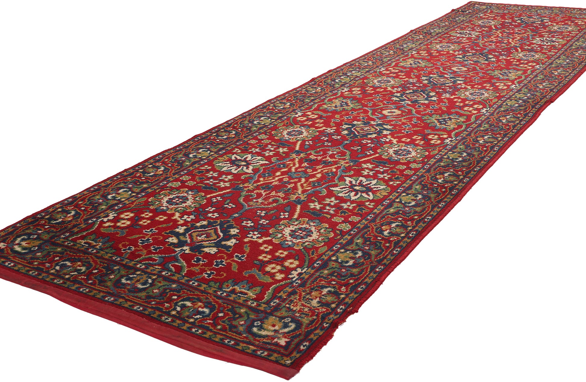 3 x 11 Antique European Red Floral Machine-Made Rug 73163