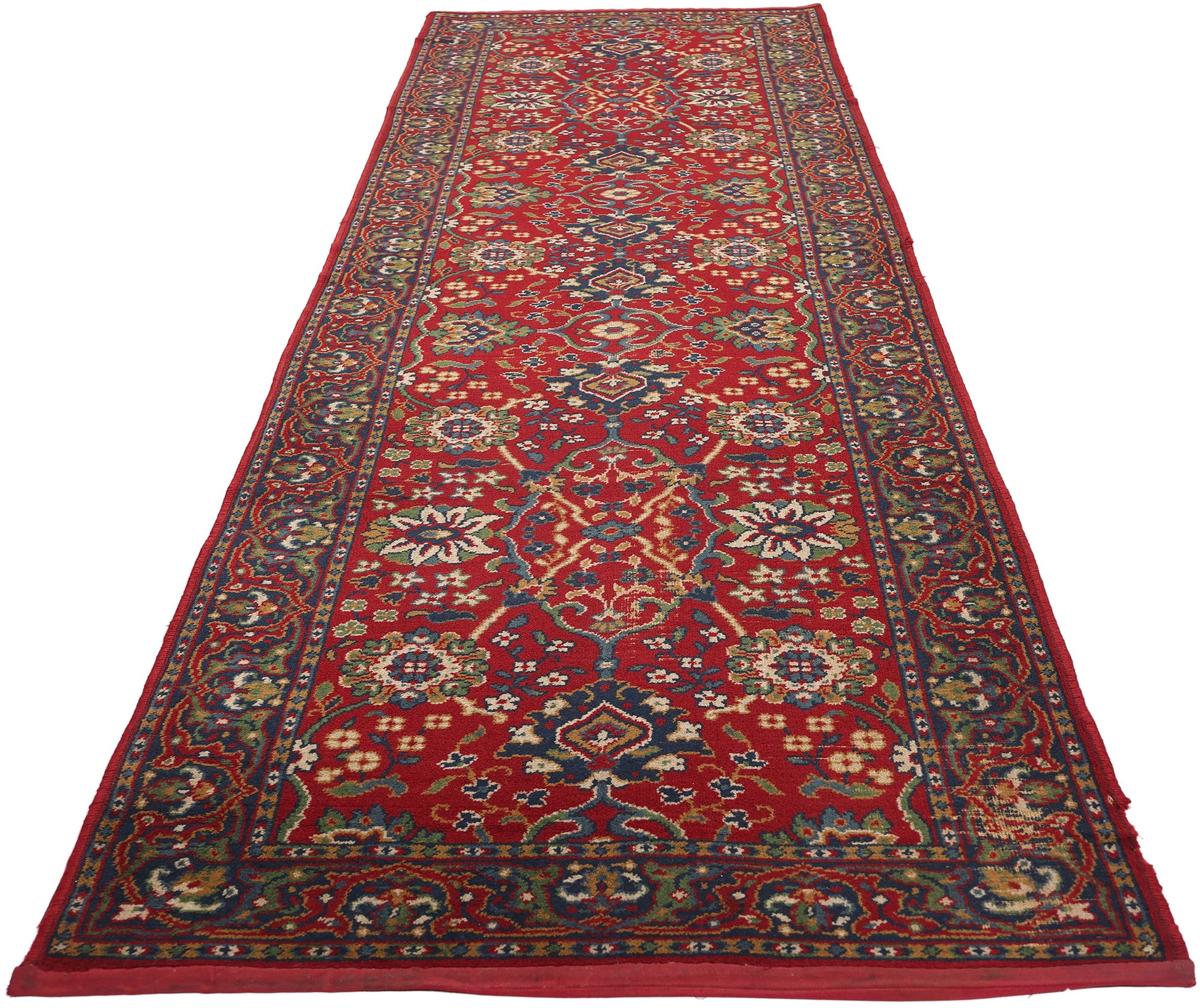 3 x 11 Antique European Red Floral Machine-Made Rug 73163