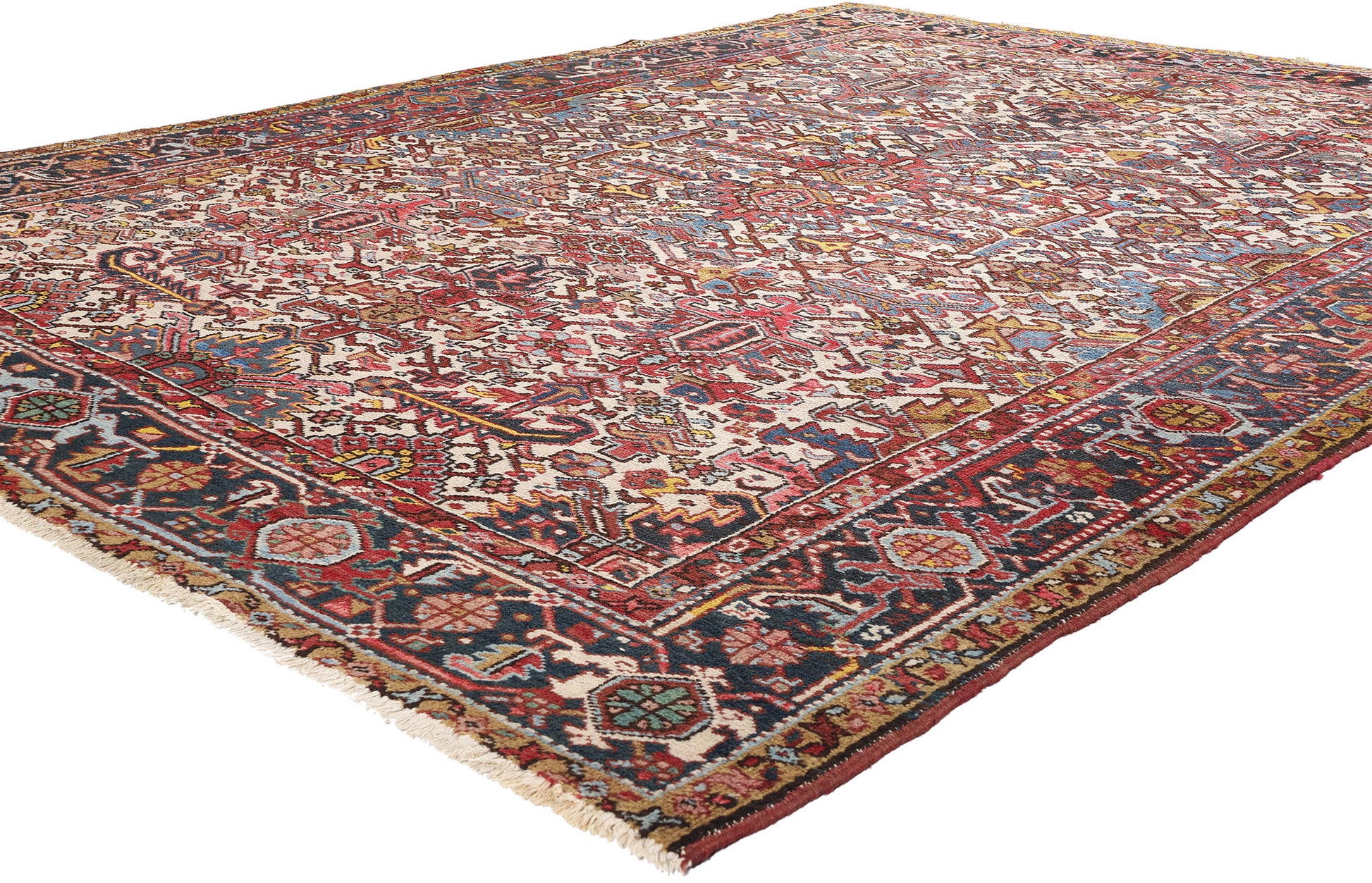 8 x 10 Antique Ivory Persian Dragon Heriz Rug 90004
