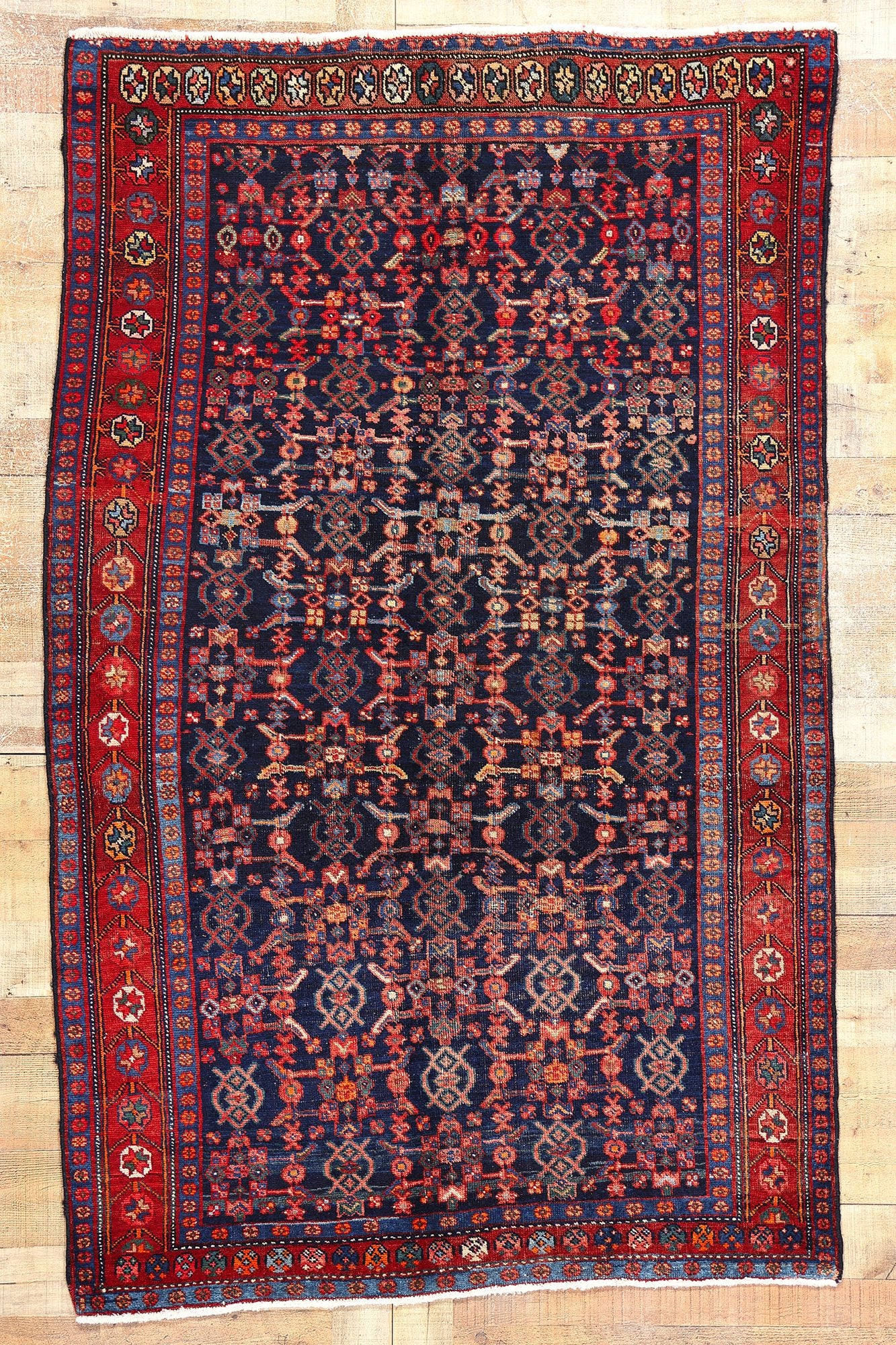 5 x 7 Antique Navy Blue Persian Kurdish Rug 61167