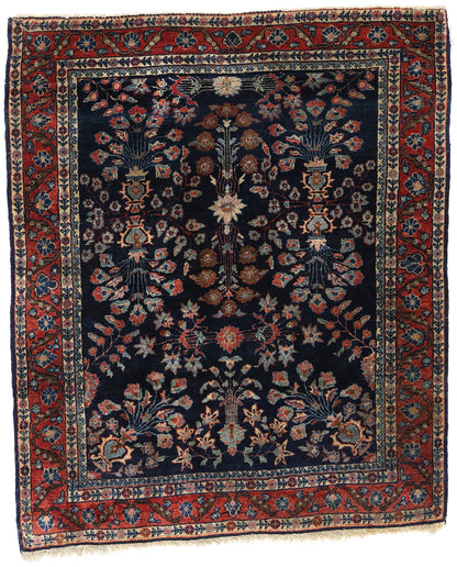 3 x 4 Antique Navy Blue Persian Mohajeran Sarouk Rug 78763
