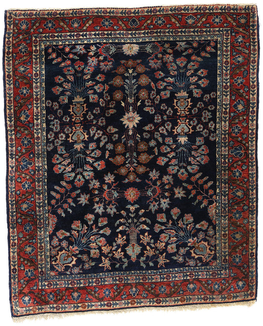 3 x 4 Antique Navy Blue Persian Mohajeran Sarouk Rug 78763