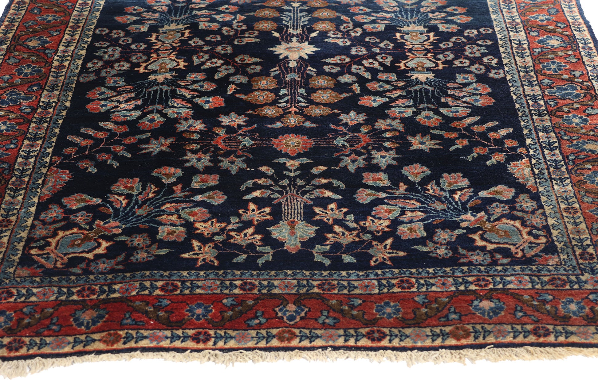3 x 4 Antique Navy Blue Persian Mohajeran Sarouk Rug 78763