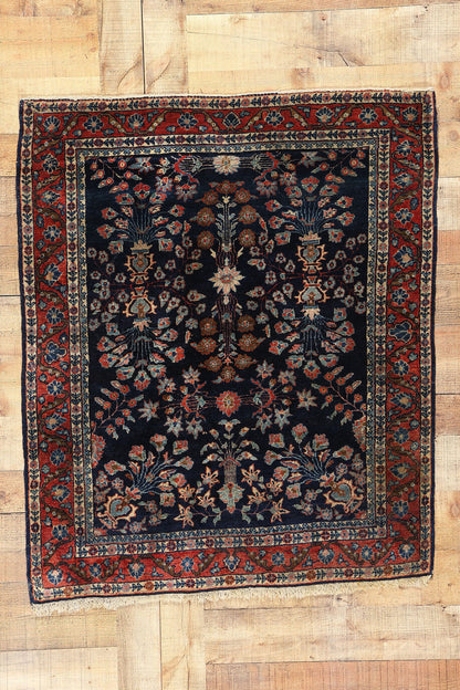 3 x 4 Antique Navy Blue Persian Mohajeran Sarouk Rug 78763
