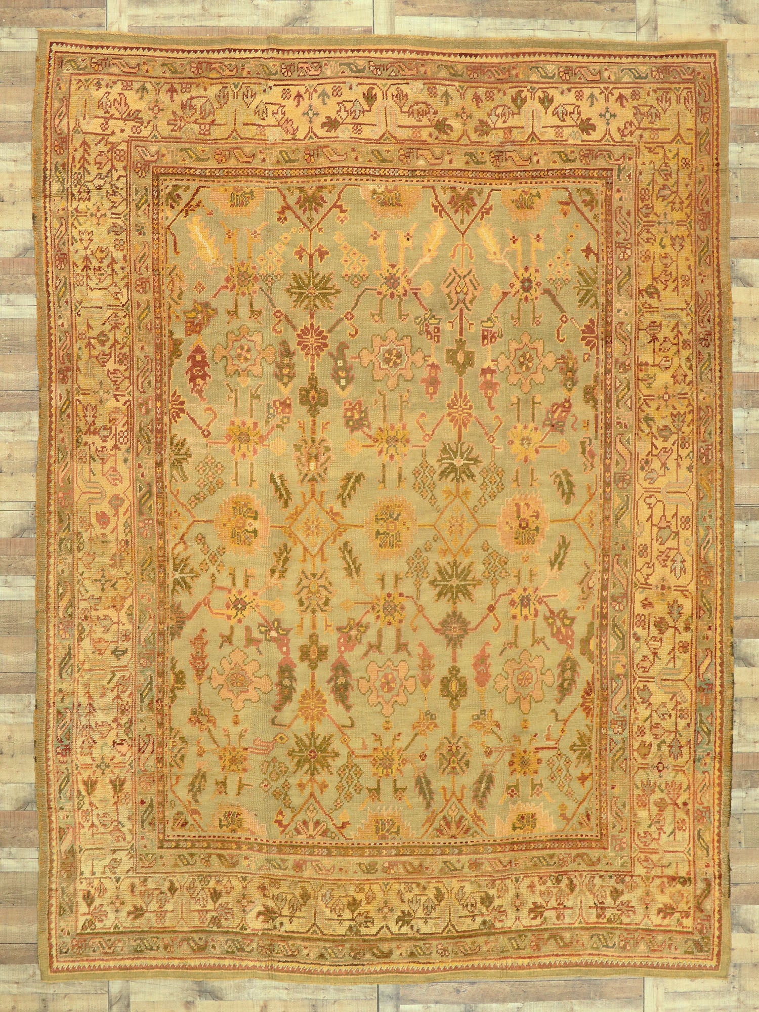 10 x 14 Antique Turkish Oushak Rug 74175