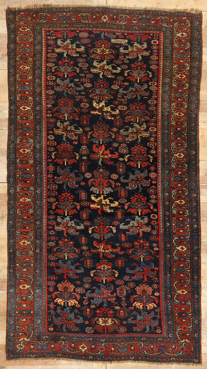 5 x 10 Antique Navy Blue Persian Bijar Rug 76771