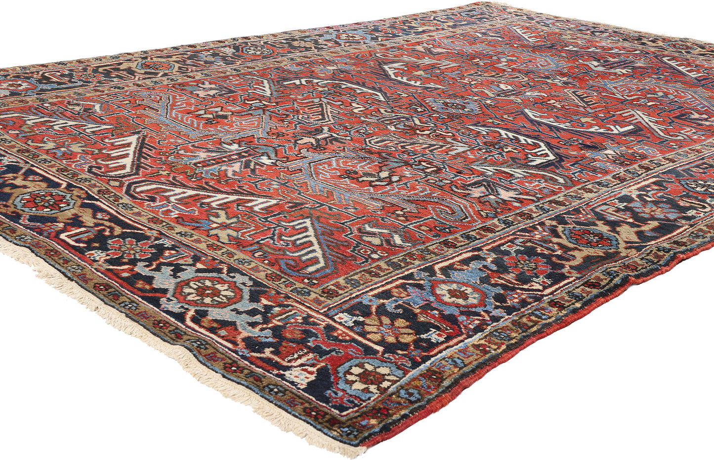 7 x 10 Antique Red Persian Dragon Heriz Rug 90009