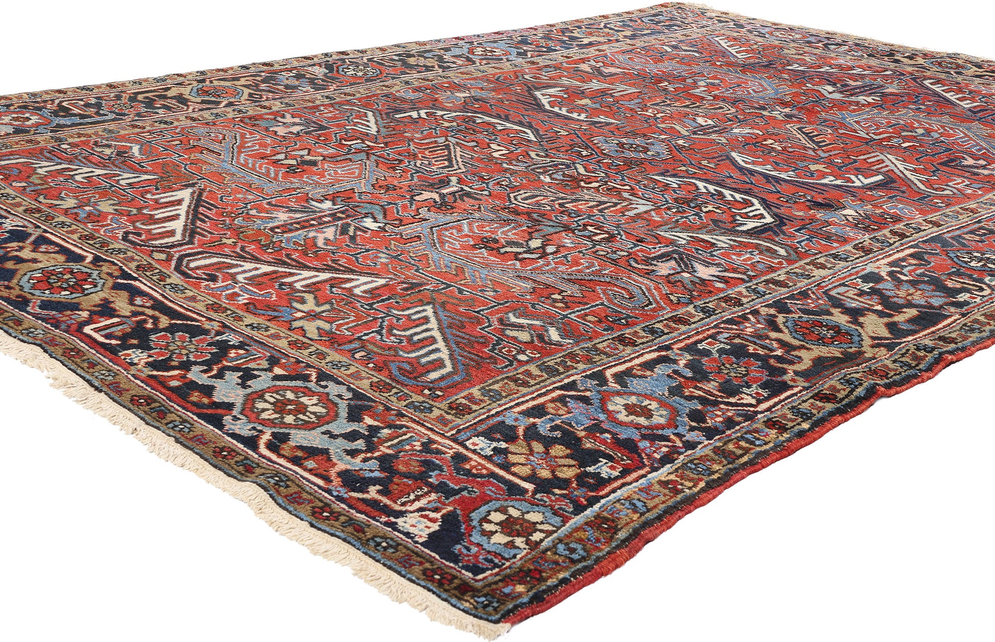 7 x 10 Antique Red Persian Dragon Heriz Rug 90009