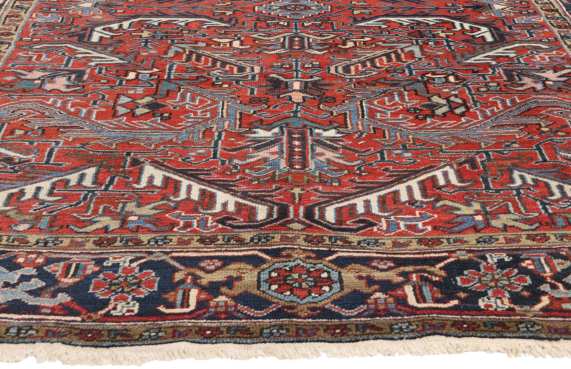 7 x 10 Antique Red Persian Dragon Heriz Rug 90009