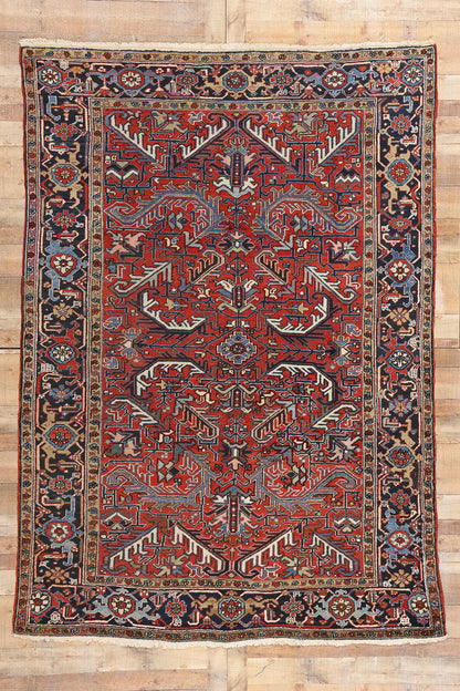 7 x 10 Antique Red Persian Dragon Heriz Rug 90009