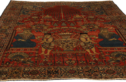 4 x 6 Antique Persian Farahan Pictorial Rug 78724