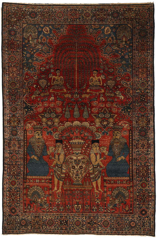 4 x 6 Antique Persian Farahan Pictorial Rug 78724